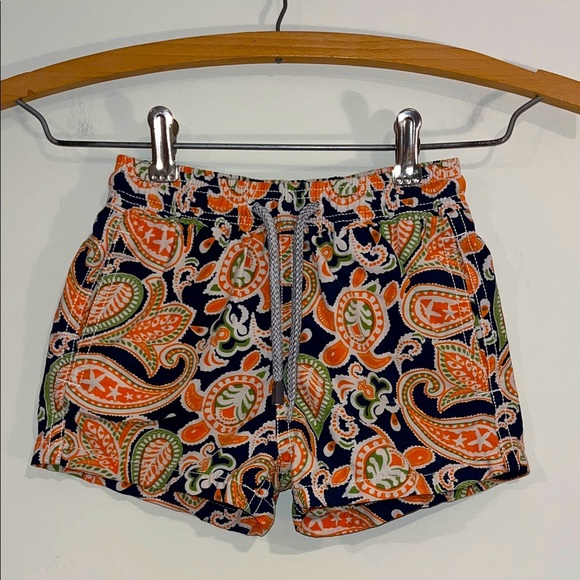 VILEBREQUIN Toddler 2T Swim Trunks Bathing Suit Turtles Paisley Navy Orange EUC - Picture 1 of 6